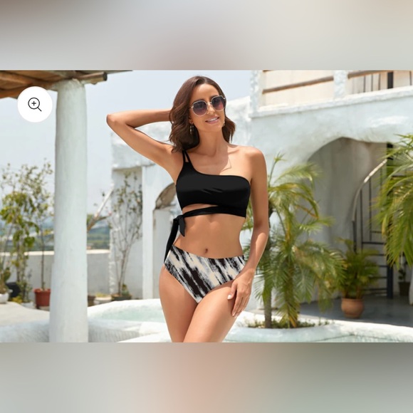 Vbeasiiy Women's One Shoulder High Waisted Double Shoulder Straps - Picture 2 of 6